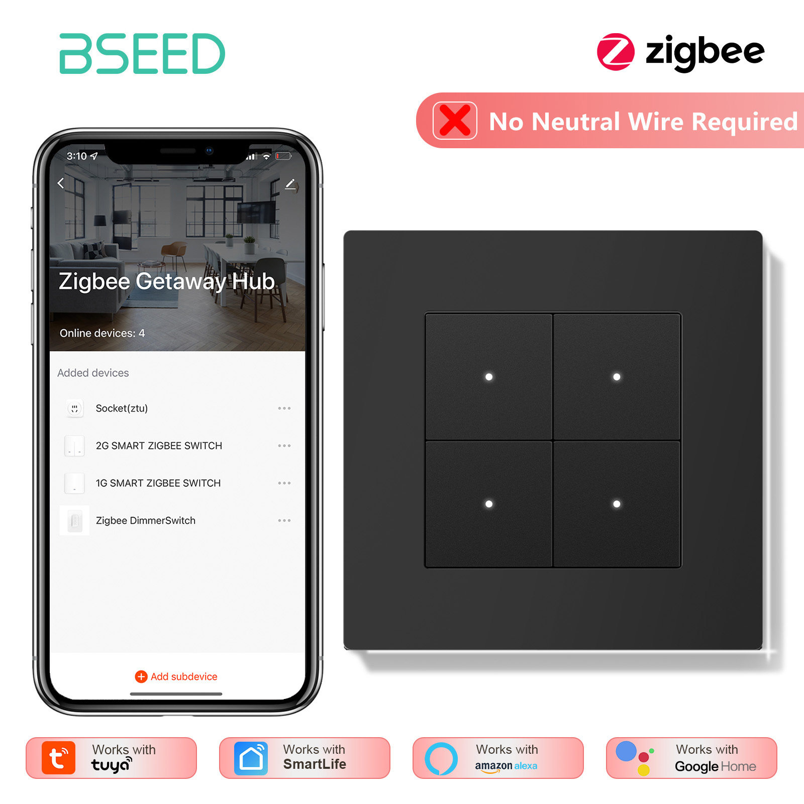 BSEED Interruptor de Luz Intel - Tuya 4 Channel avaliação e preço